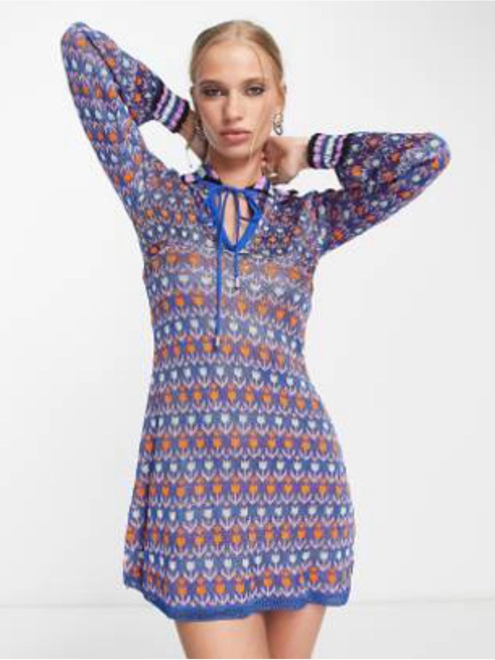 Free people Patterned Tie-Neck Knit Dress -
